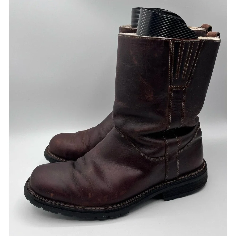 Cole Haan Mens 9M Brown‎ Leather Waterproof Boots Nike Air Sole Shearling Lined